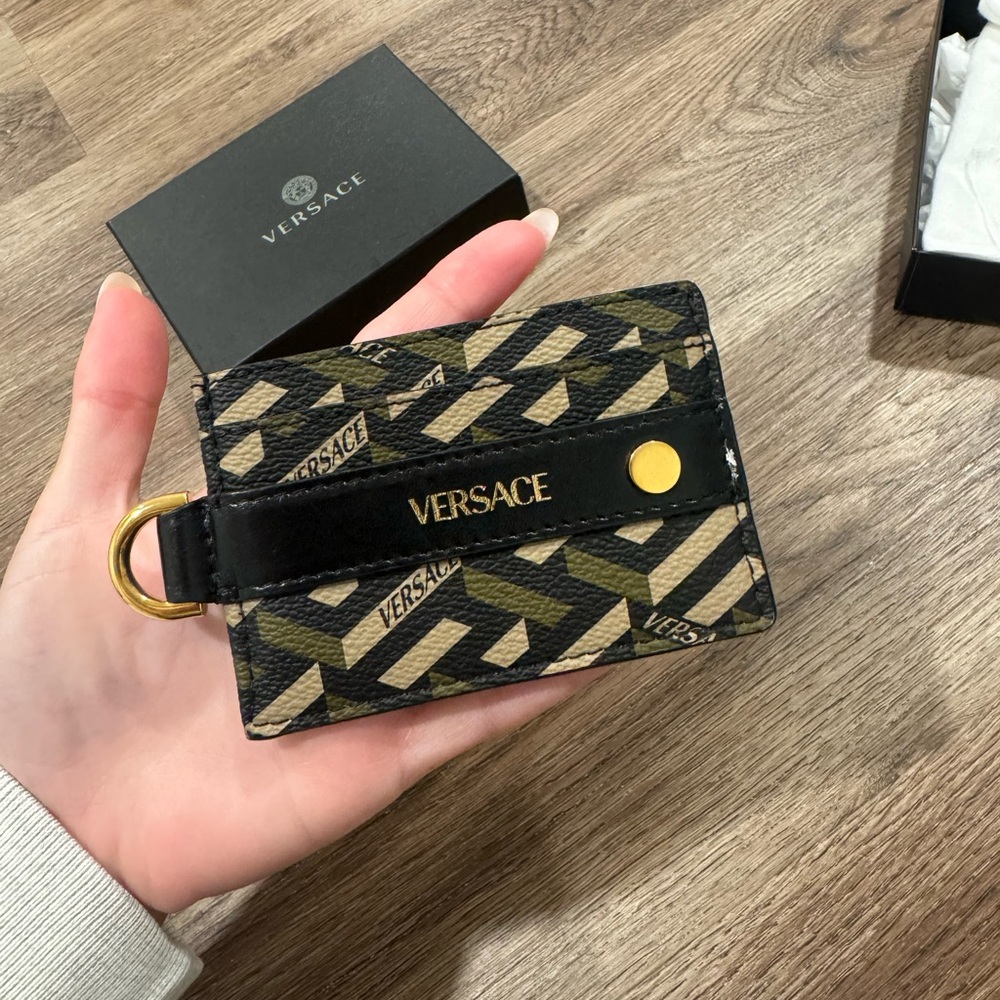 Versace Black and Tan Card Holder Keychain